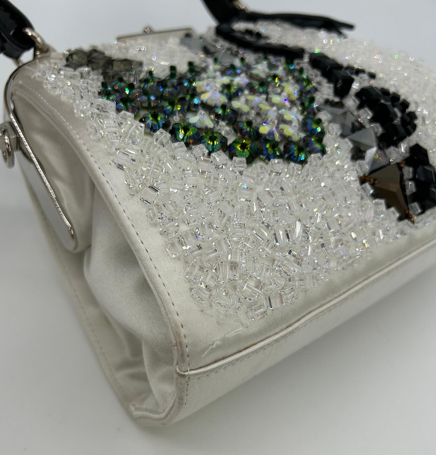 RARE Prada Raso Ricamo White Silk Crystal Beaded Frame Bag 4