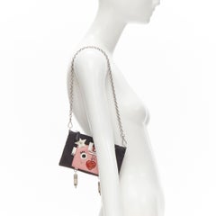 rare PRADA Robot pink saffiano heart logo black Vitello nylon crossbody bag