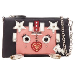 rara PRADA Robot rosa saffiano logo cuore nero borsa crossbody in nylon Vitello