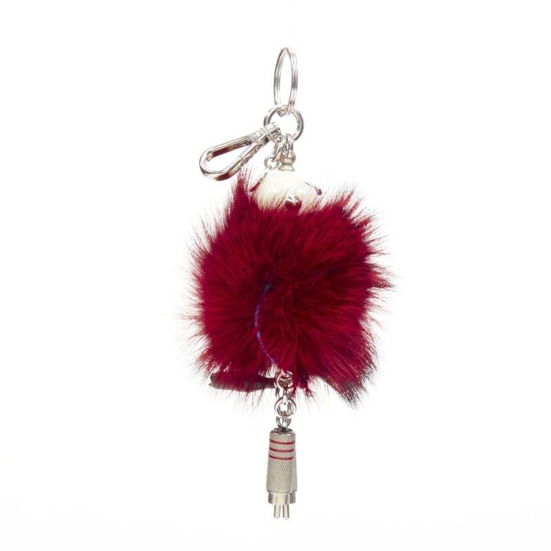 Women's or Men's rare PRADA Robot red fur body mixed wire bolts keyring bag charm