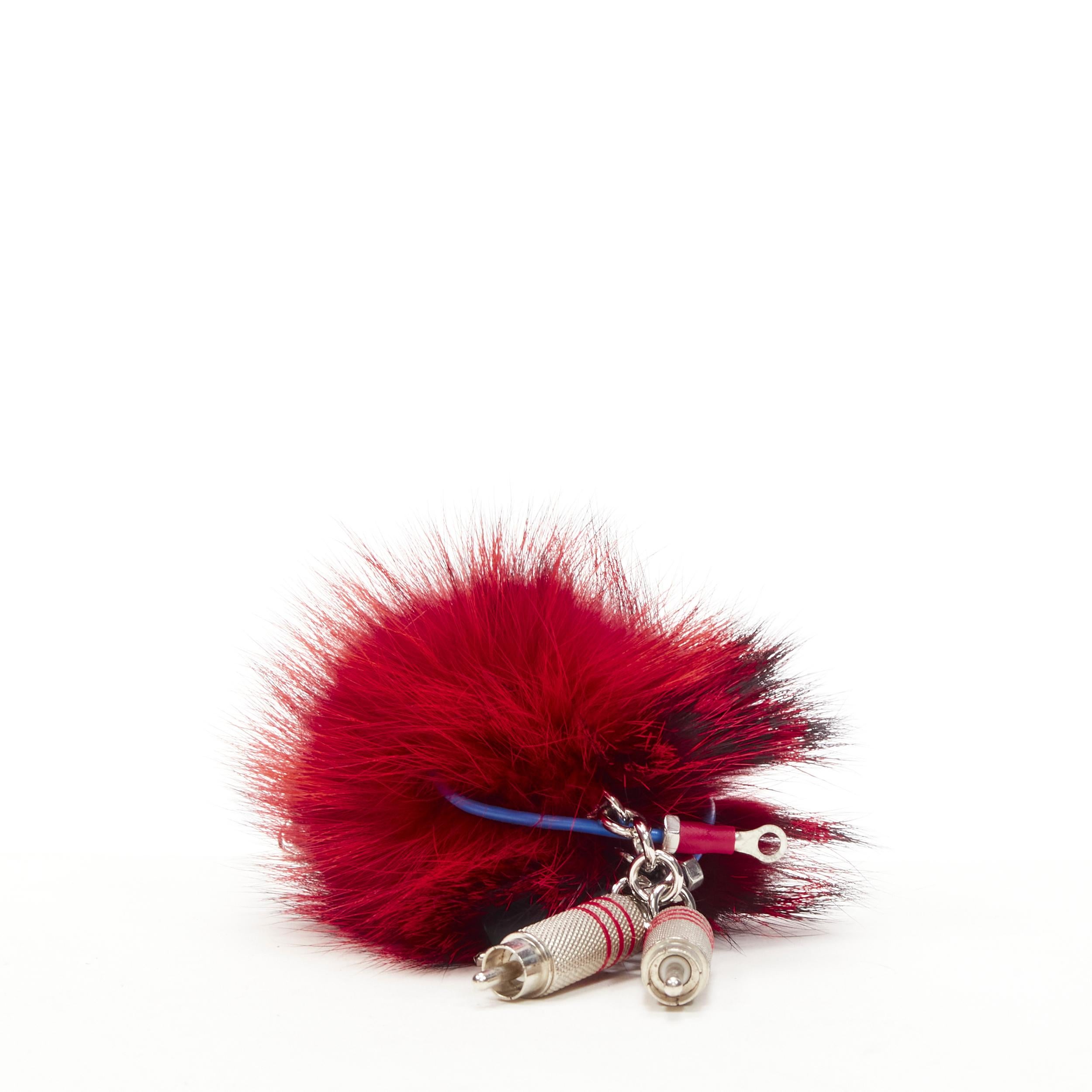 Women's or Men's rare PRADA Robot red fur body mixed wire bolts keyring bag charm For Sale