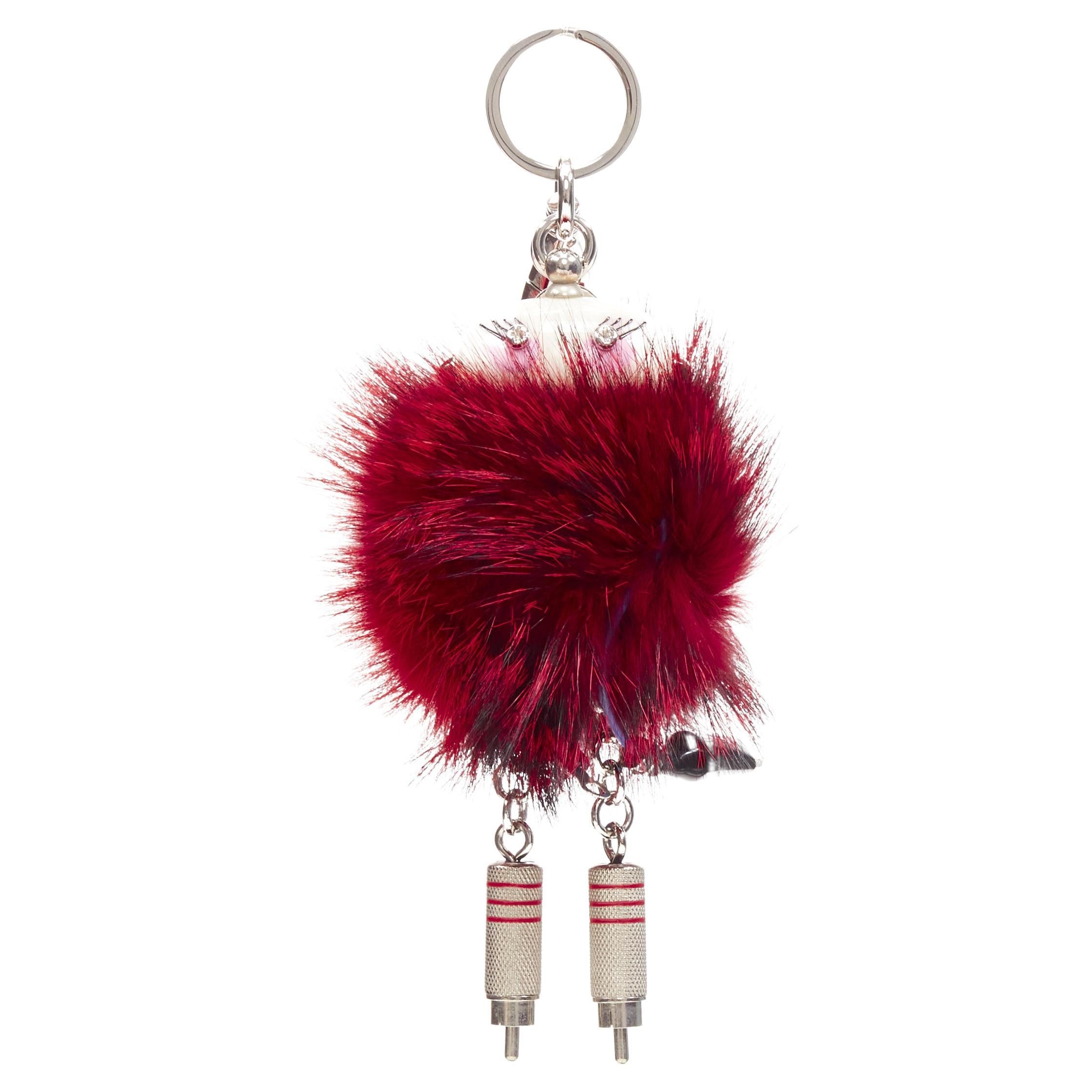 rare PRADA Robot red fur body mixed wire bolts keyring bag charm For Sale