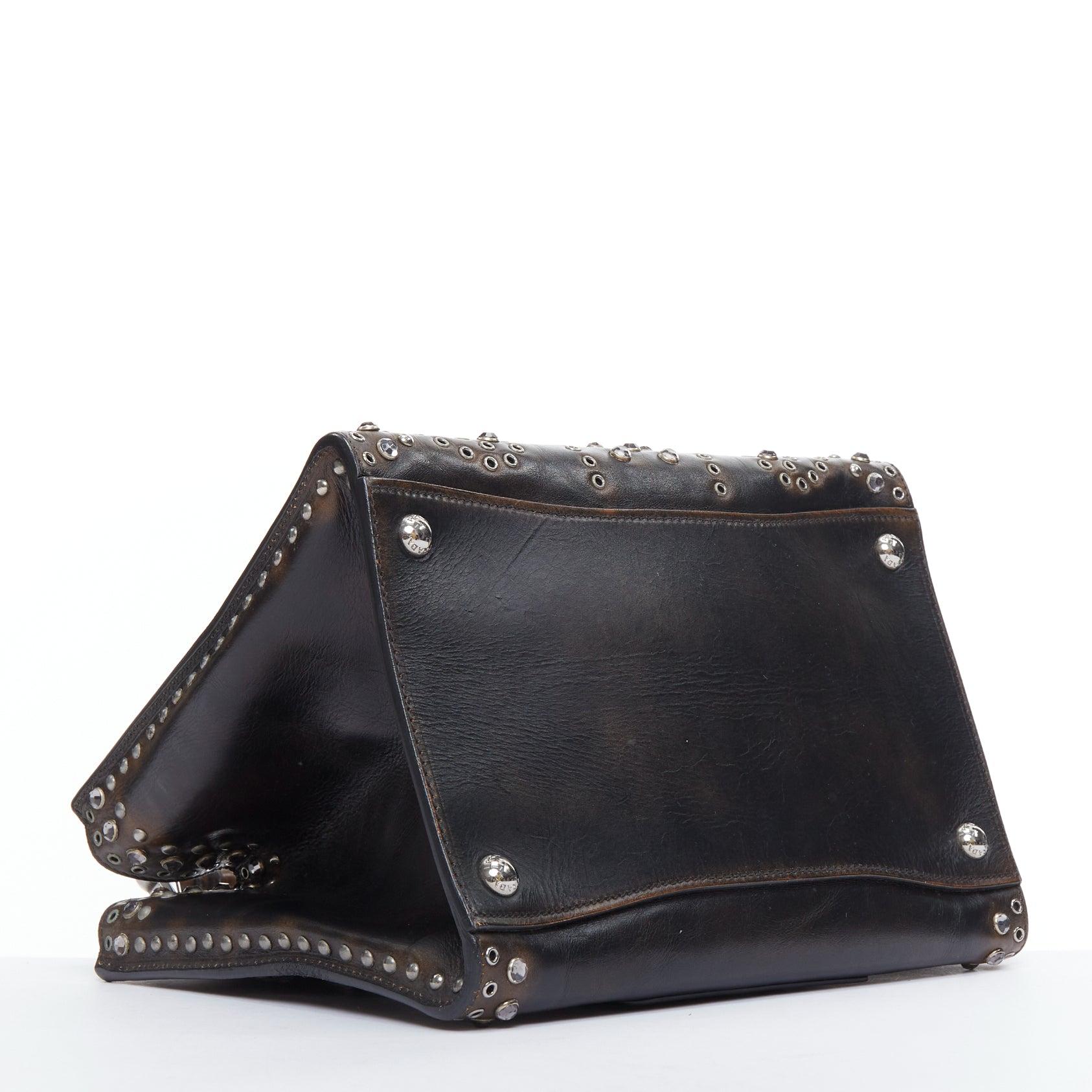 rare PRADA Vela black nylon silver punk studs straps logo plate crossbody bag 1