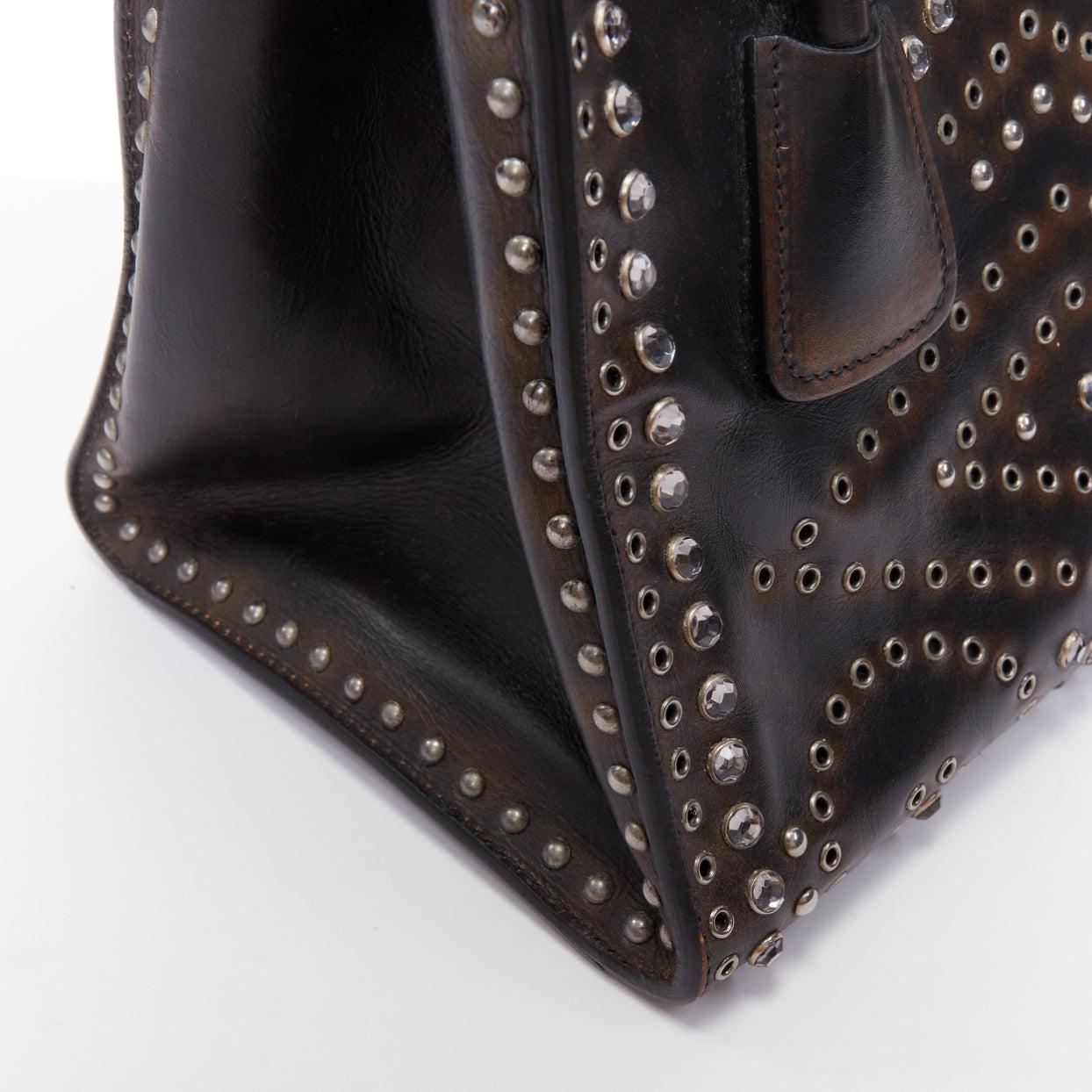 rare PRADA Vela black nylon silver punk studs straps logo plate crossbody bag 3