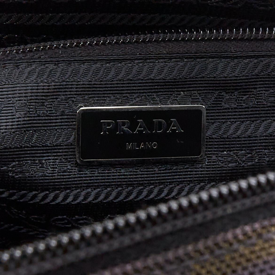 raro PRADA Vintage marrone nero stampa check logo triangolo zaino in nylon in vendita 5