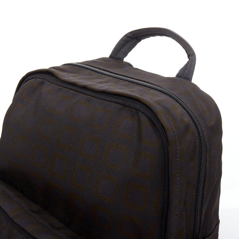Prada Brown Black Check Print Nylon Backpack Triangle Logo Silver HW Prada Brown Black Check Print Nylon Backpack Triangle Logo  main image 2