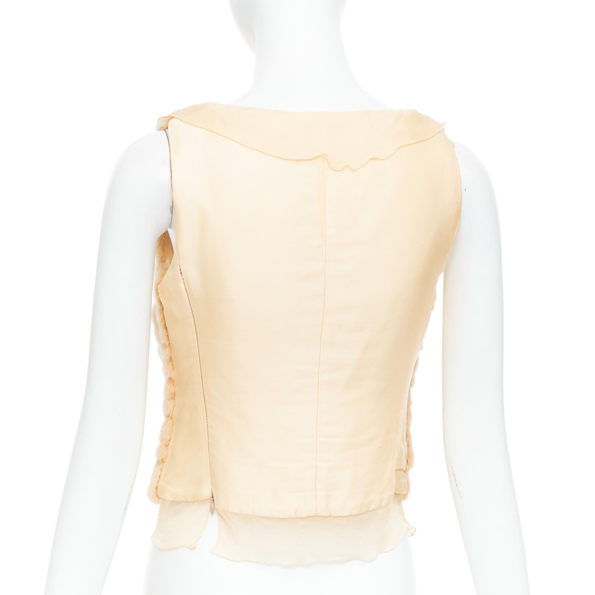Women's rare PRADA Vintage cream dyed fur pink silk satin bow vest top IT40 S For Sale
