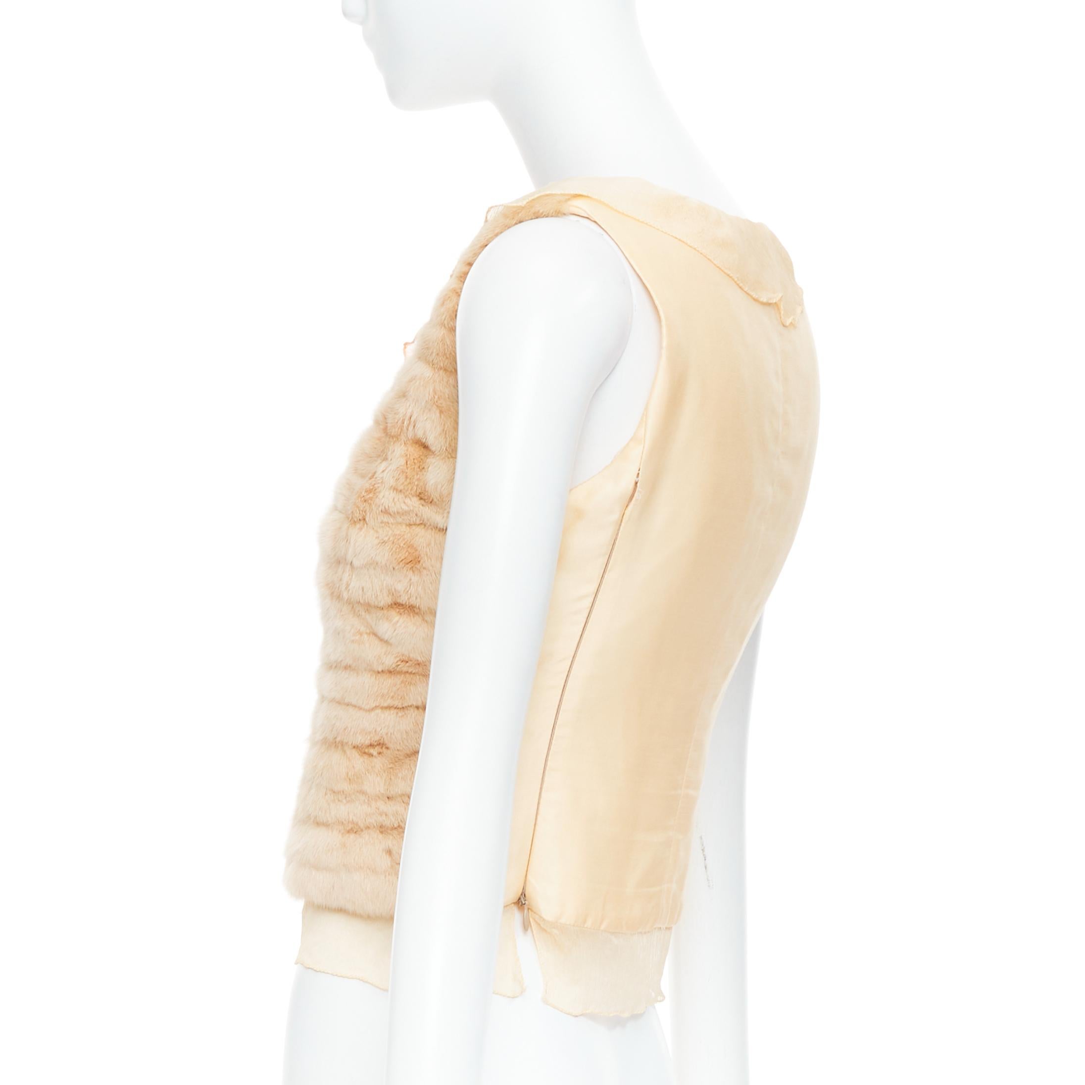 rare PRADA Vintage cream dyed fur pink silk satin bow vest top IT40 S For Sale 1