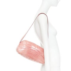 rare PRADA Vintage glossy pink scaled leather silver clasp chain shoulder bag