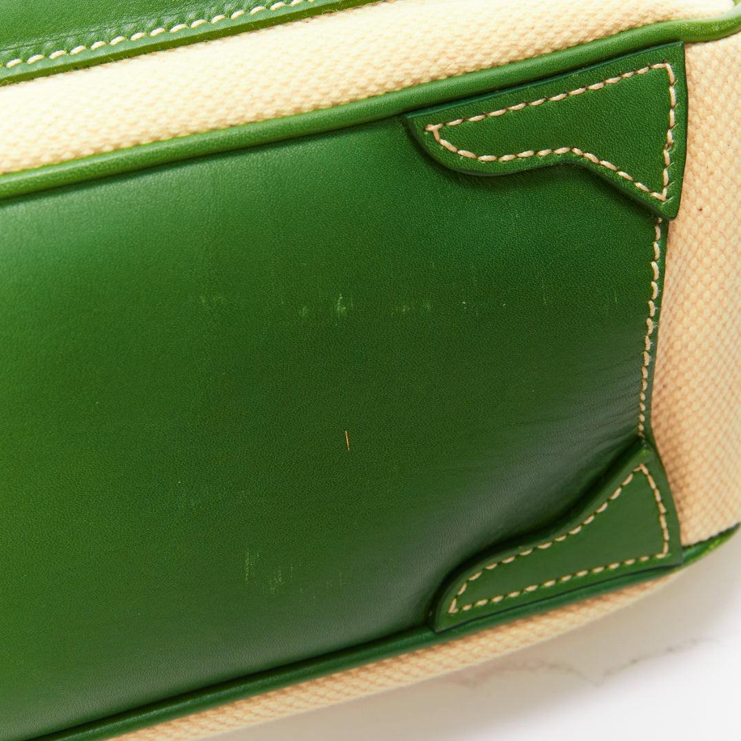 rare PRADA Vintage green calfskin logo beige canvas small shoulder handbag 4