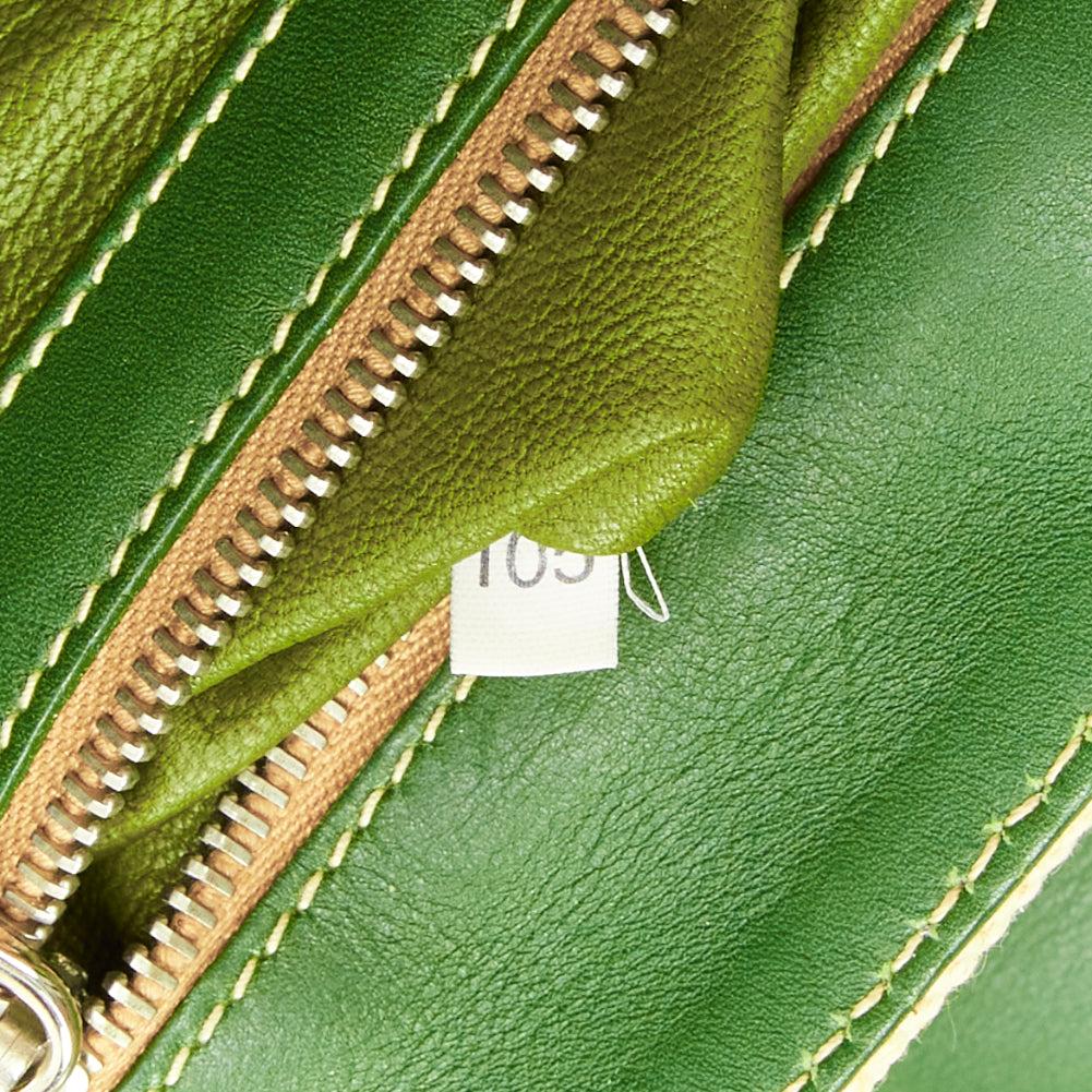 rare PRADA Vintage green calfskin logo beige canvas small shoulder handbag 5