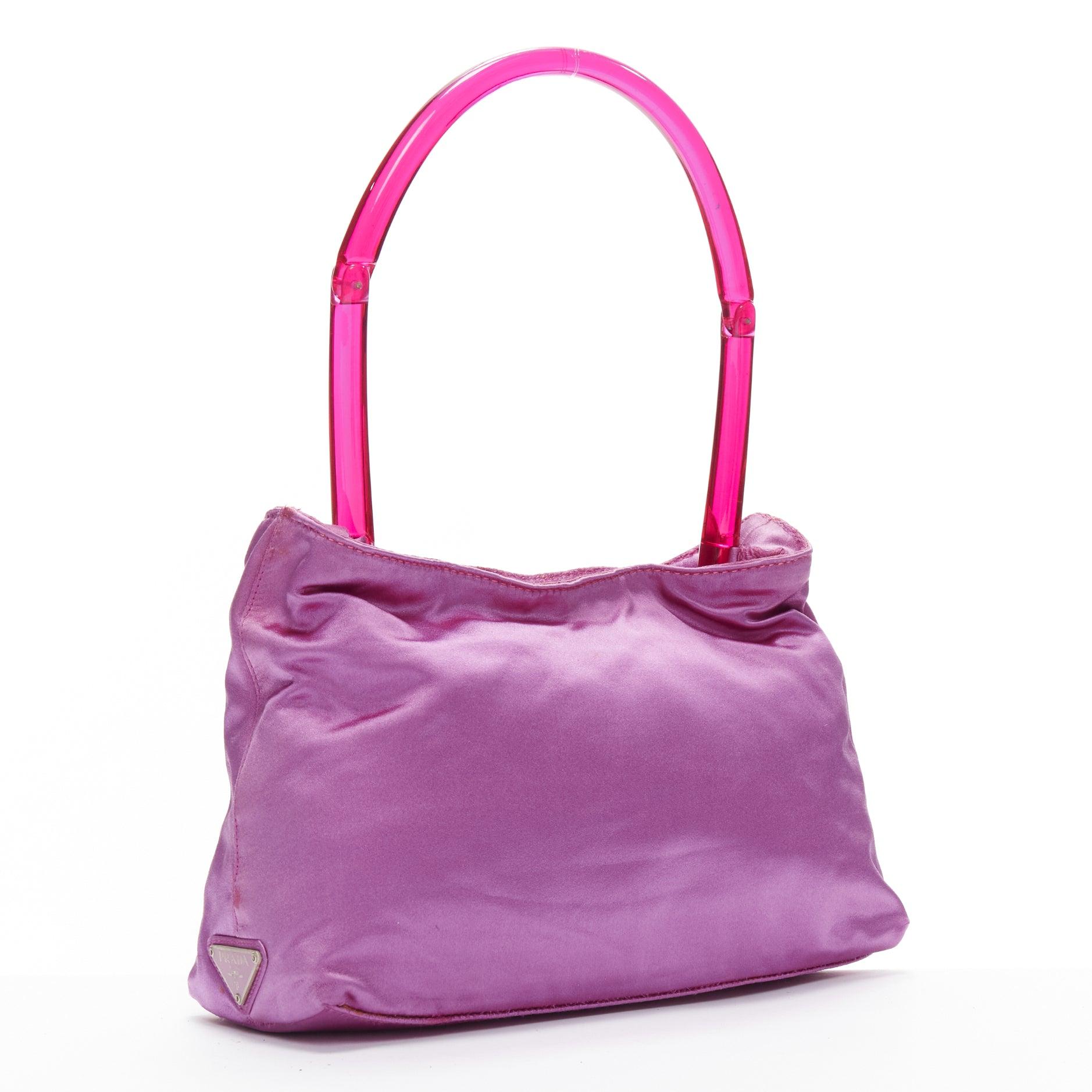 rare PRADA Vintage pink satin acrylic translucent top handle tote bag In Fair Condition In Hong Kong, NT