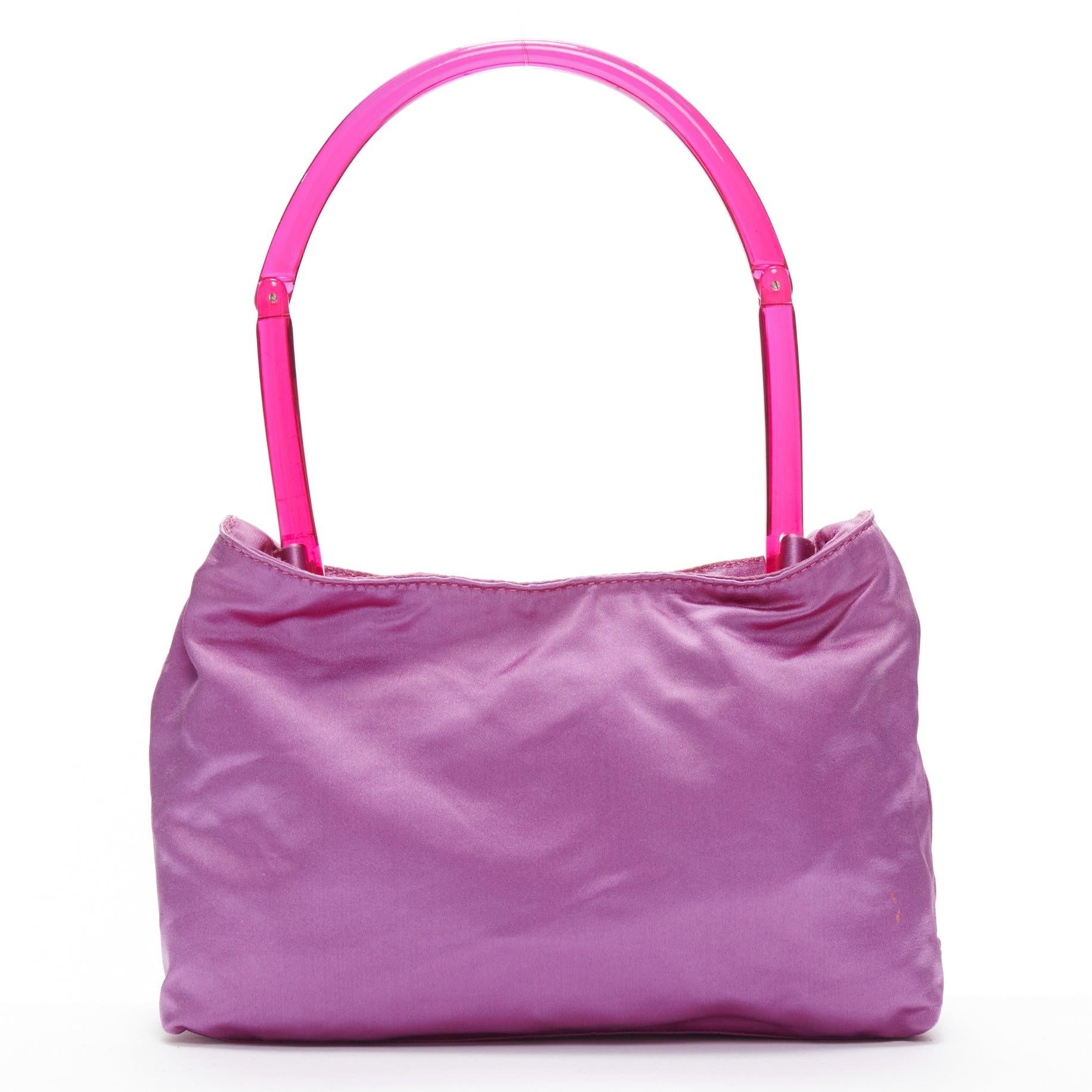 rare PRADA Vintage pink satin acrylic translucent top handle tote bag 1