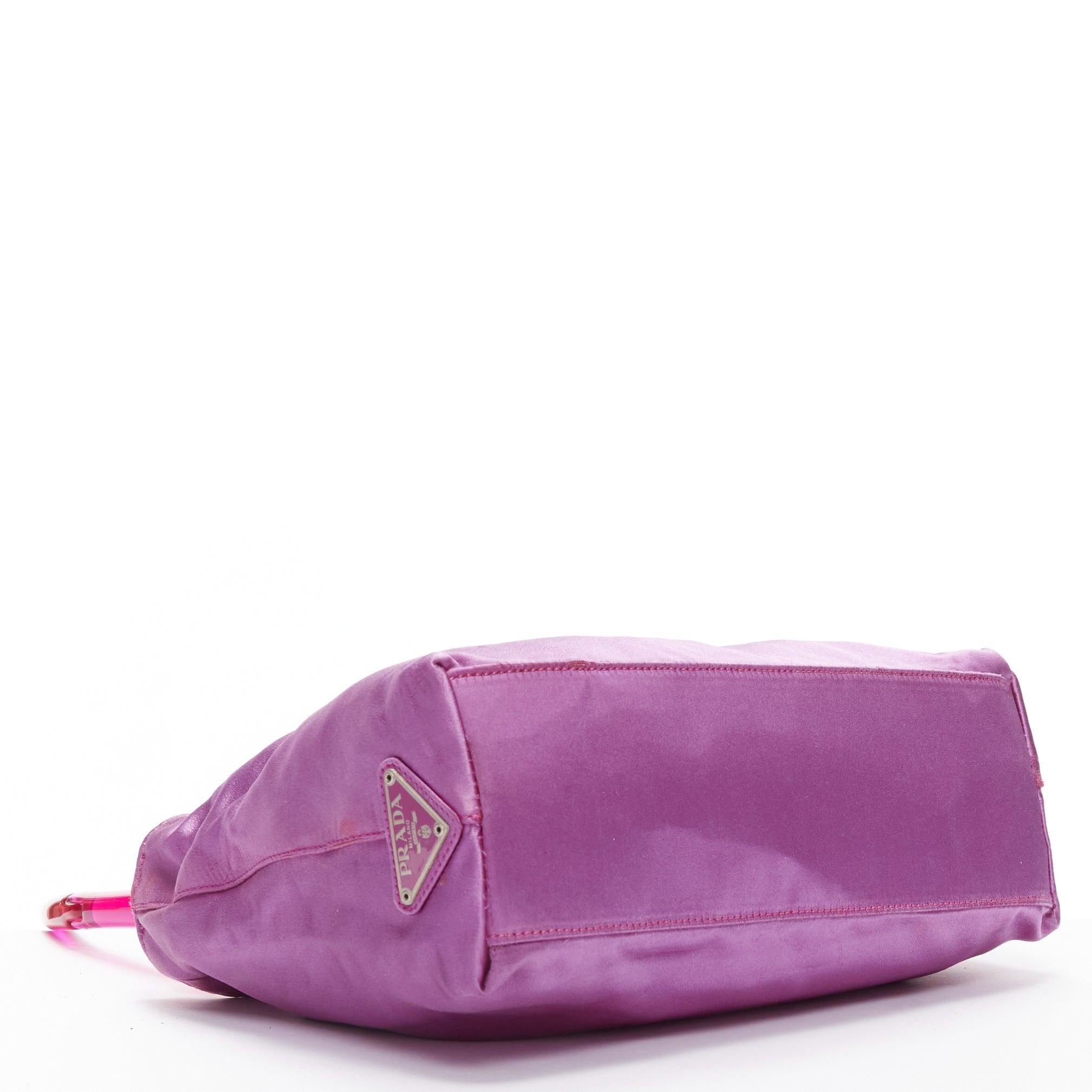 rare PRADA Vintage pink satin acrylic translucent top handle tote bag 2