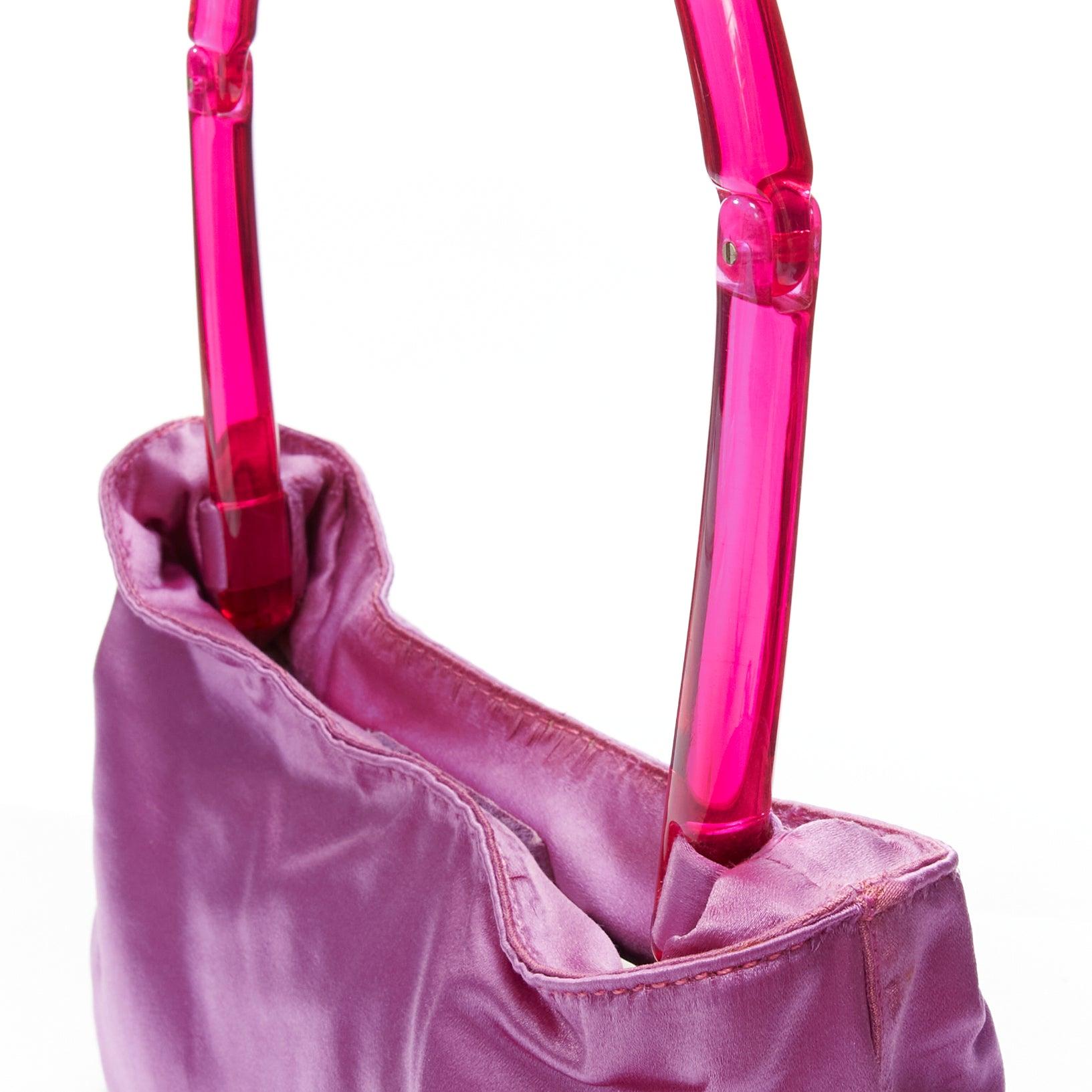 rare PRADA Vintage pink satin acrylic translucent top handle tote bag 4