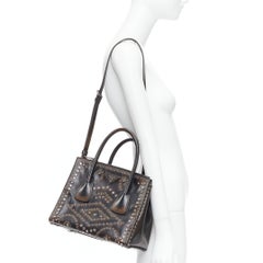 rare PRADA Vitello Vintage Twin Pocket aged leather crystal grommet tote bag