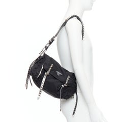 rare PRADA Vitello Vintage Twin Pocket aged leather crystal grommet tote bag