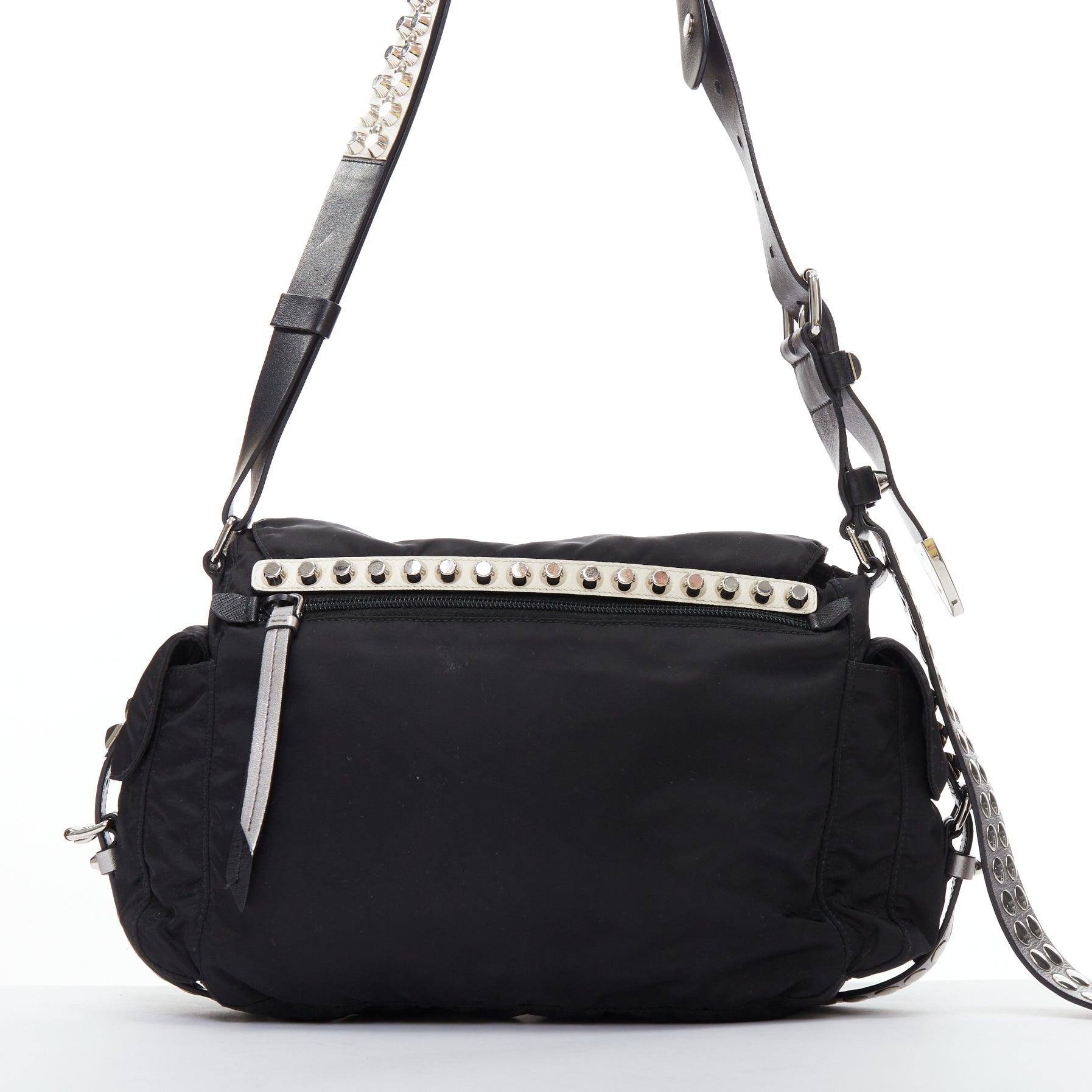 Women's rare PRADA Vitello Vintage Twin Pocket aged leather crystal grommet tote bag