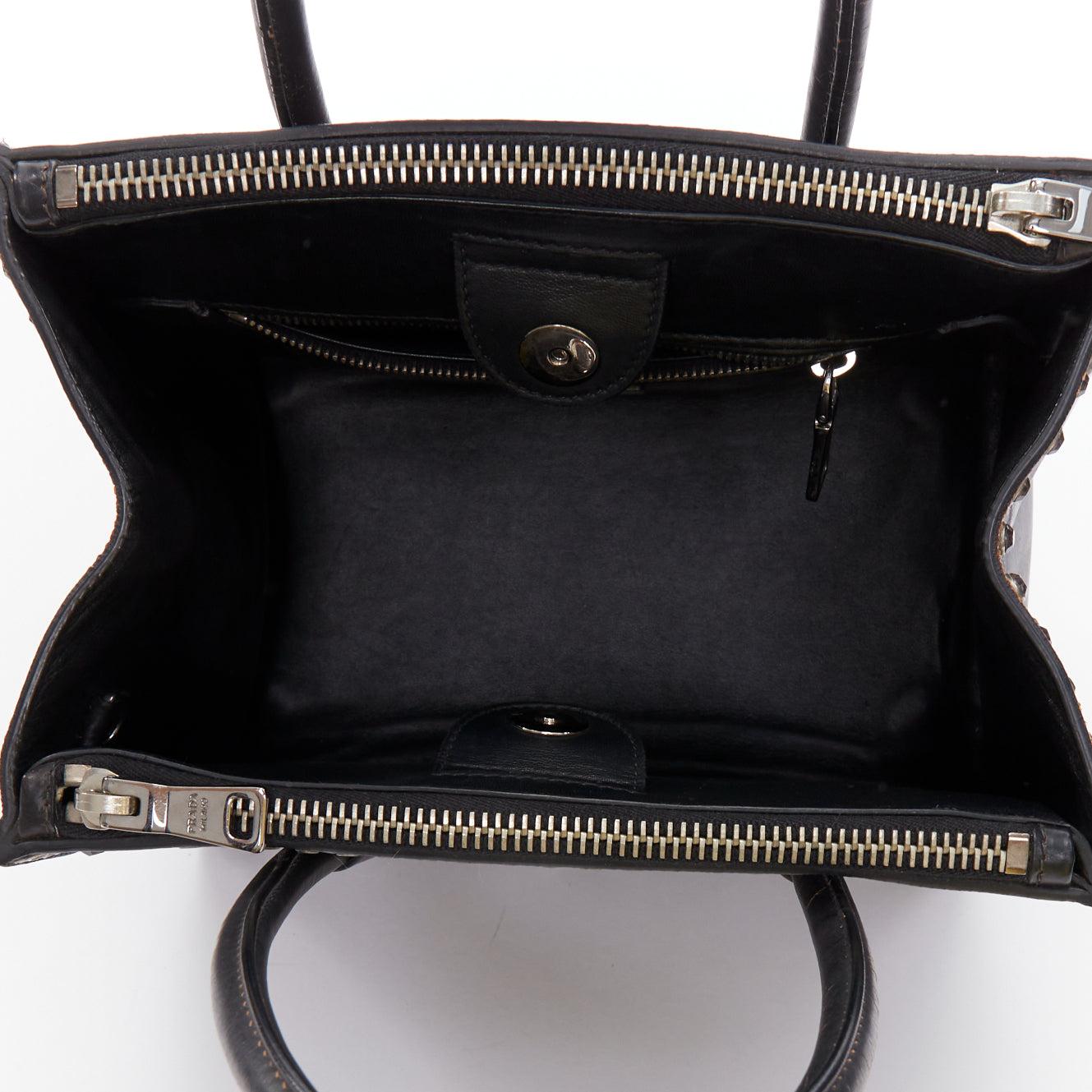 rare PRADA Vitello Vintage Twin Pocket aged leather crystal grommet tote bag 4