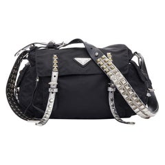 rare PRADA Vitello Vintage Twin Pocket aged leather crystal grommet tote bag