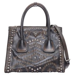 rare PRADA Vitello Vintage Twin Pocket aged leather crystal grommet tote bag