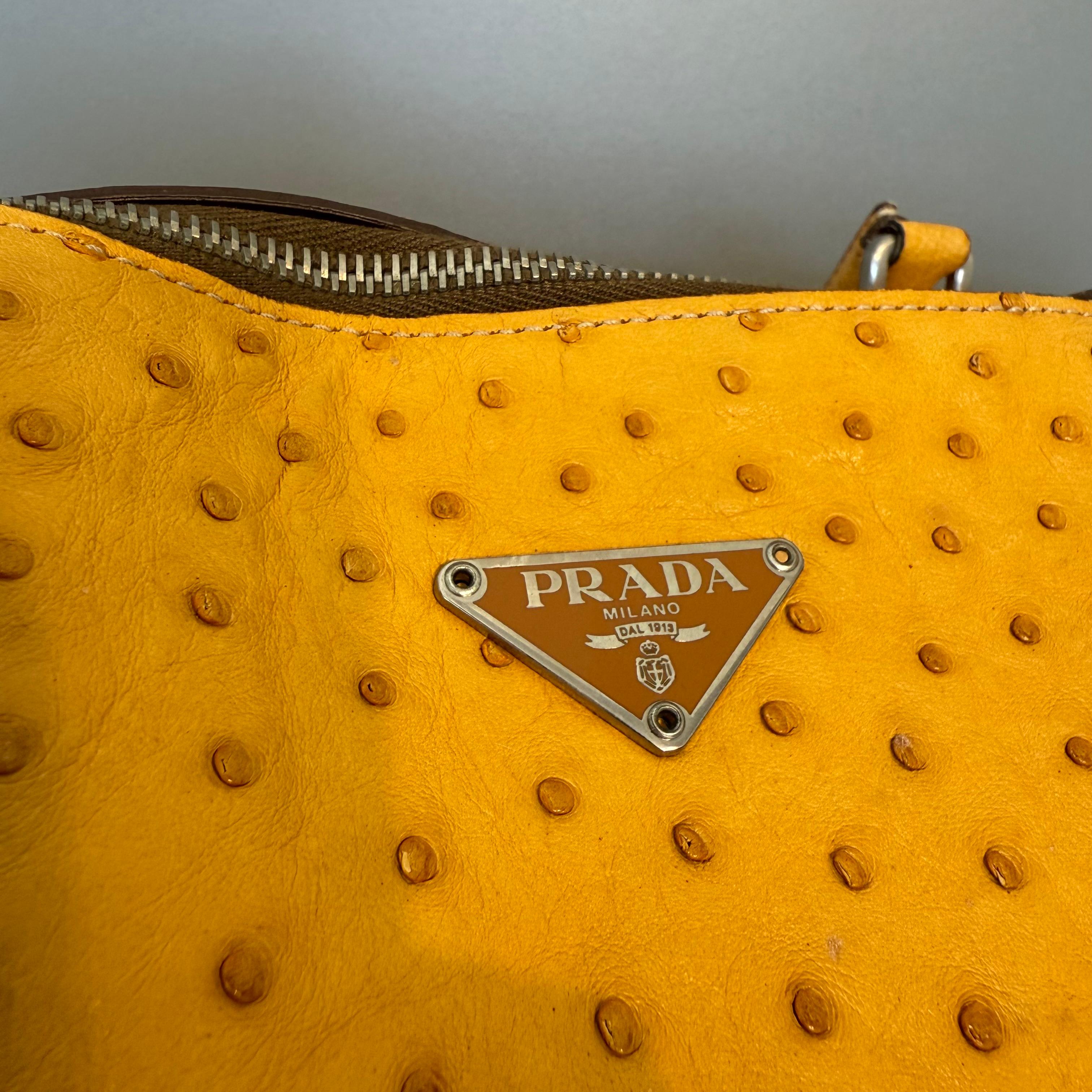 Women's Rare Prada Yellow Ostrich XXL Bag For Sale