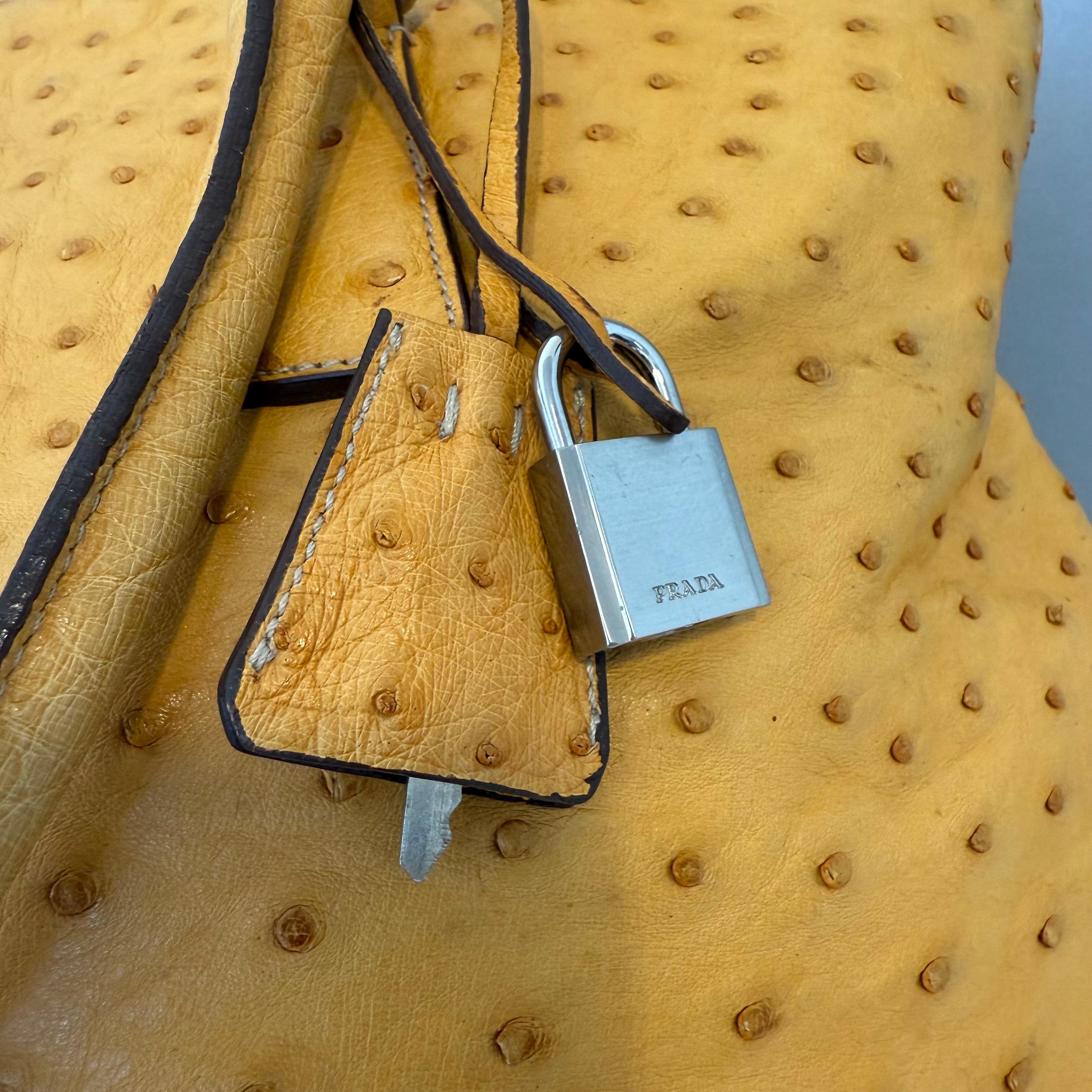 Rare Prada Yellow Ostrich XXL Bag For Sale 2