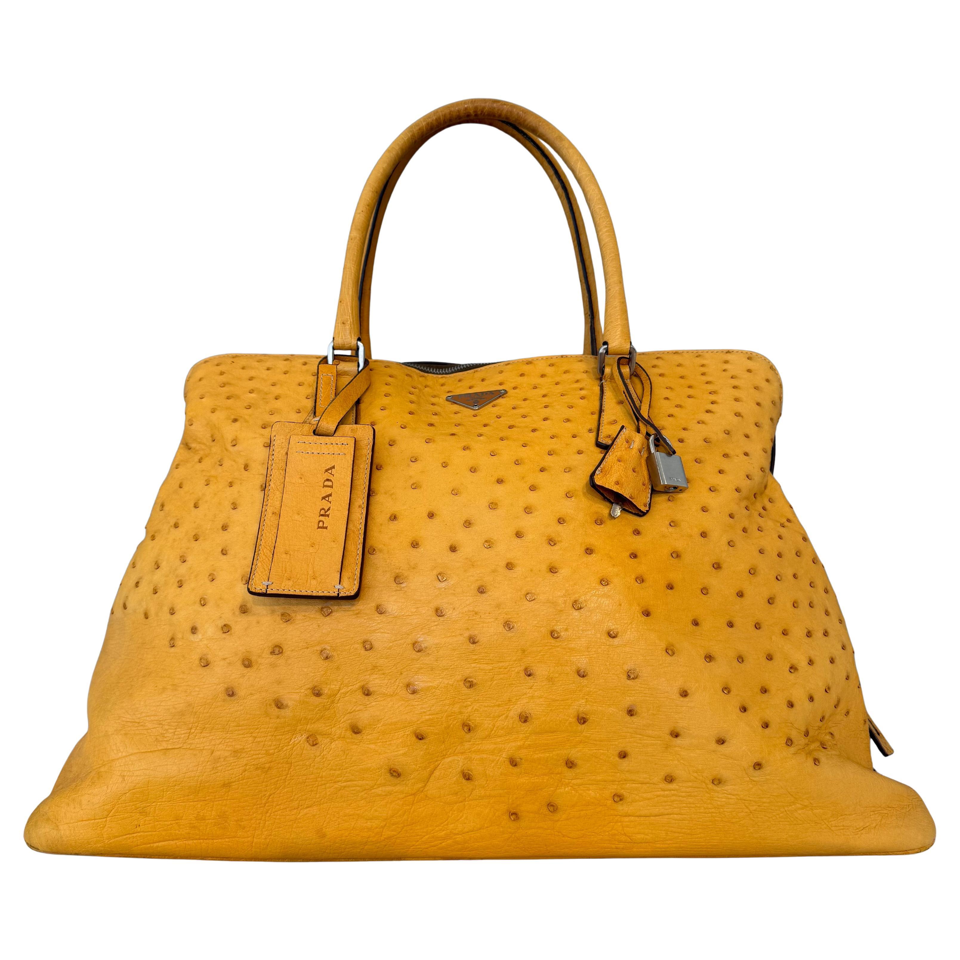Rare Prada Yellow Ostrich XXL Bag For Sale