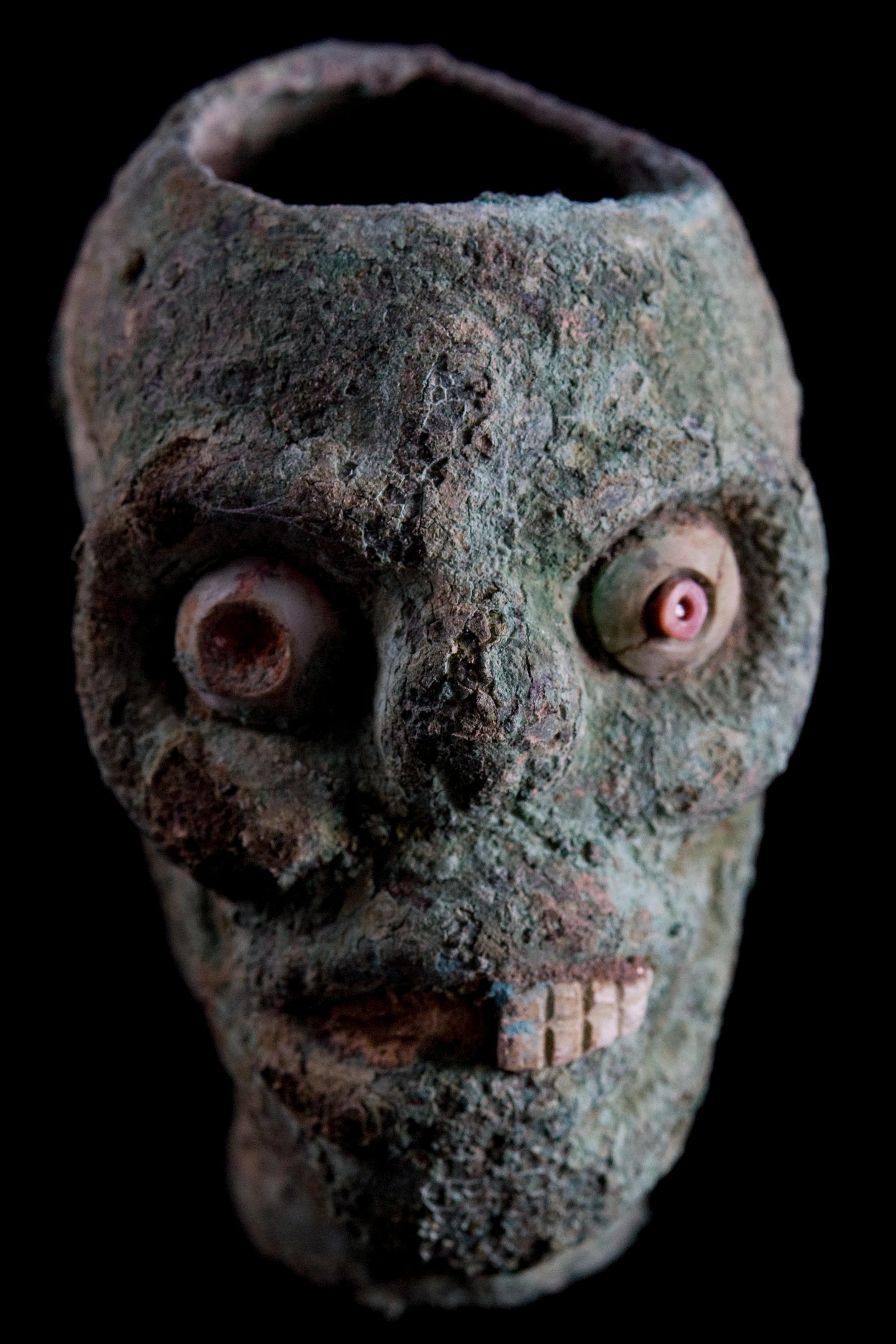 Rare Pre-Columbian Moche Copper Skull Vessel, Peru, circa 200-500 AD In Good Condition In San Pedro Garza Garcia, Nuevo Leon