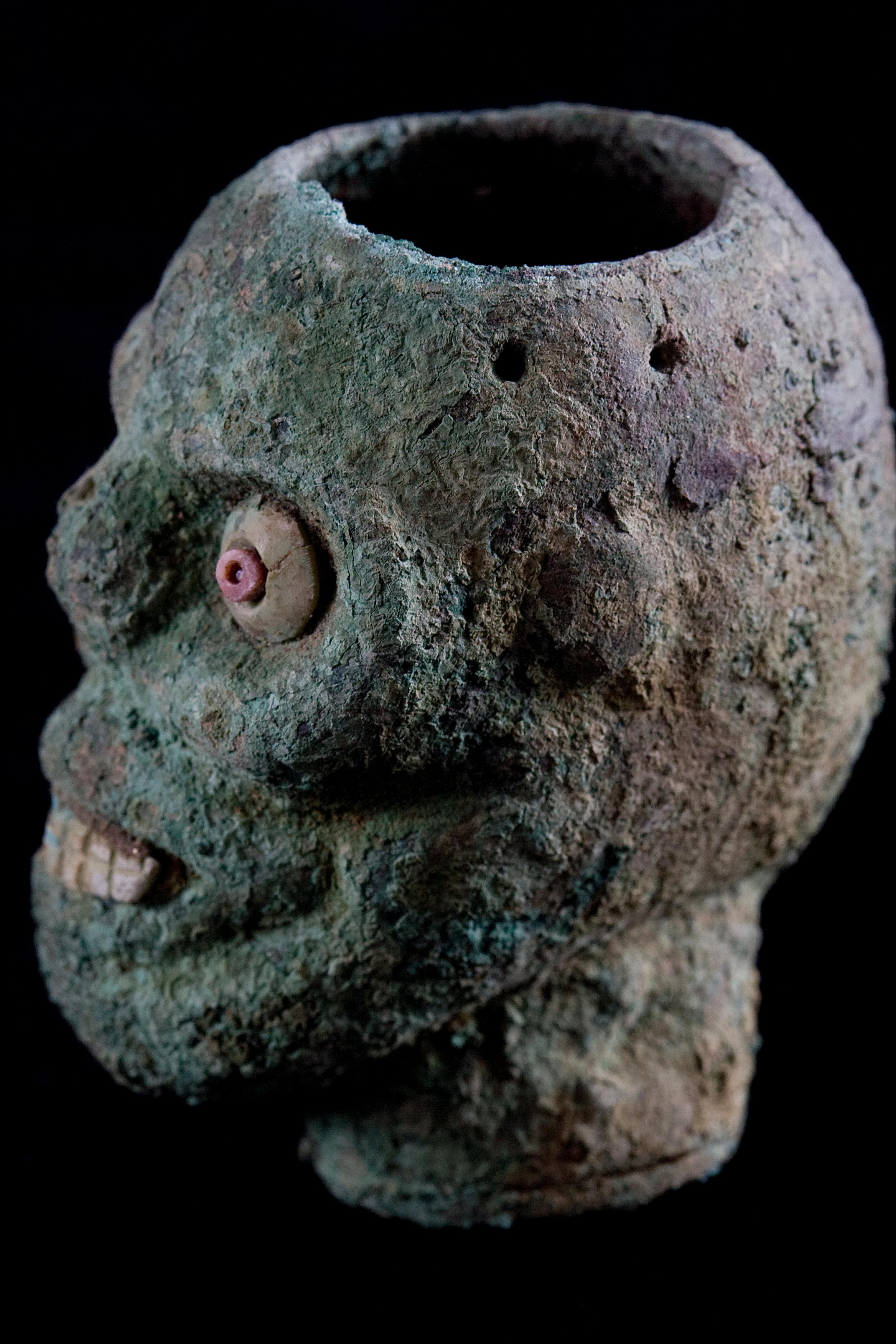 18th Century and Earlier Rare Pre-Columbian Moche Copper Skull Vessel, Peru, circa 200-500 AD For Sale