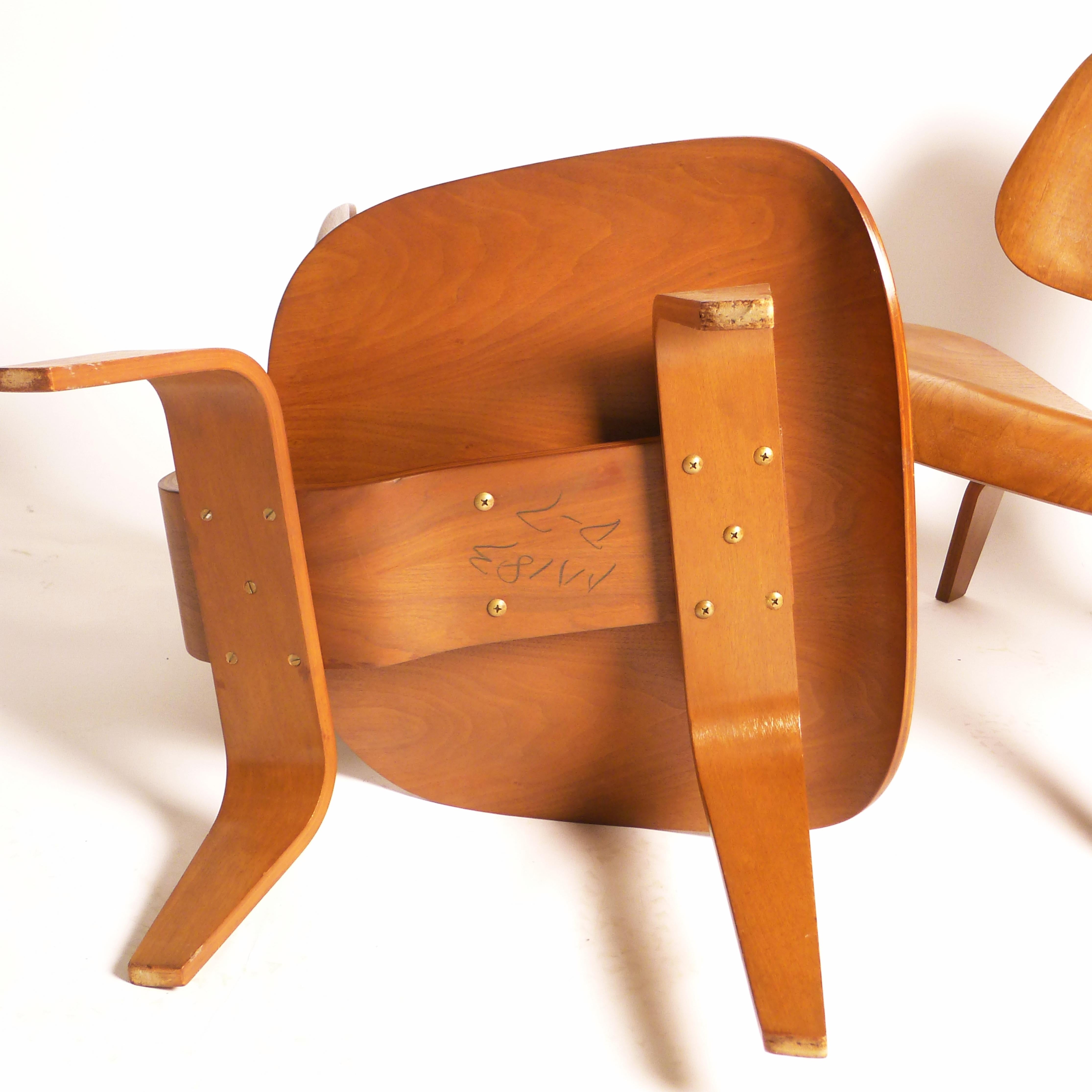 Seltenes Vorproduktionspaar der Eames LCW Chairs, Nussbaumsperrholz, 1945 im Angebot 5