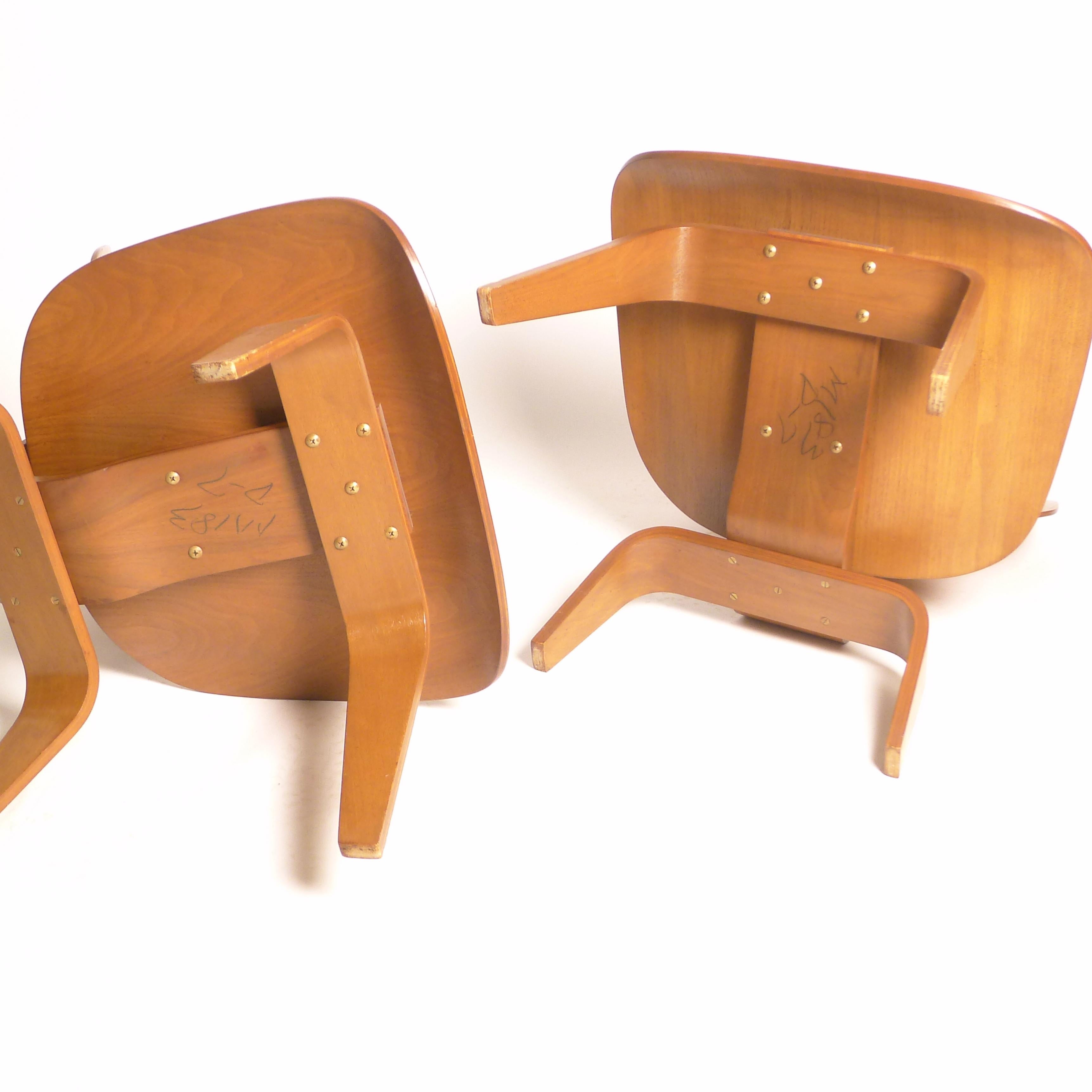 Seltenes Vorproduktionspaar der Eames LCW Chairs, Nussbaumsperrholz, 1945 im Angebot 7