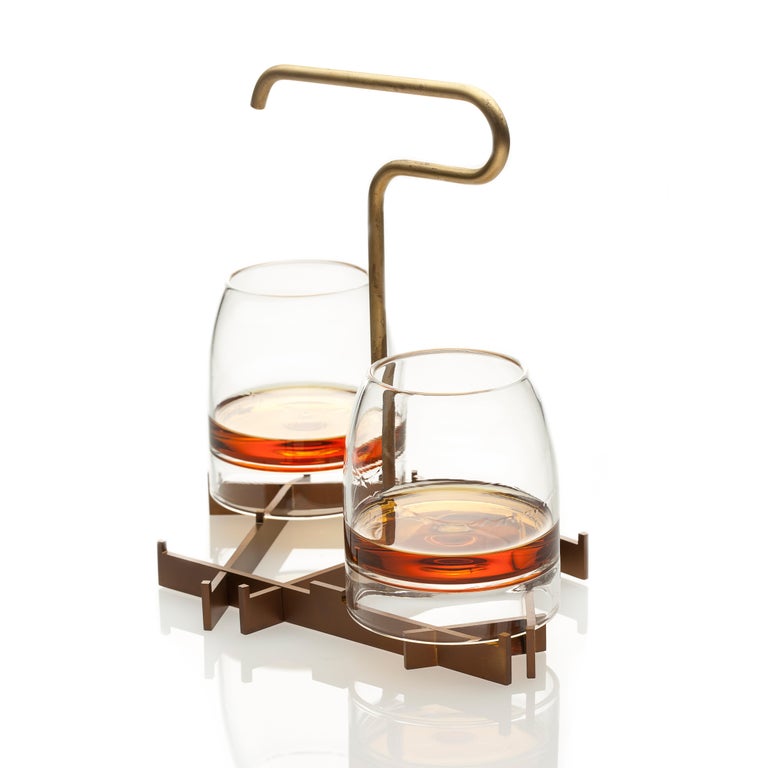 Hand-Crafted Rare Presenter Set with Four Contemporary Whiskey Glasses Handmade in Stock For Sale