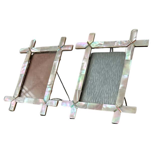 Unique Picture Frame Inlay Rare and Pretty Pair of Porcelain Mosaic Inlay Photograph Picture ...