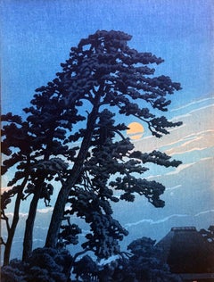 Rare Prewar First Edition Japanese Woodblock Print Moon at Magome Kawase Hasui