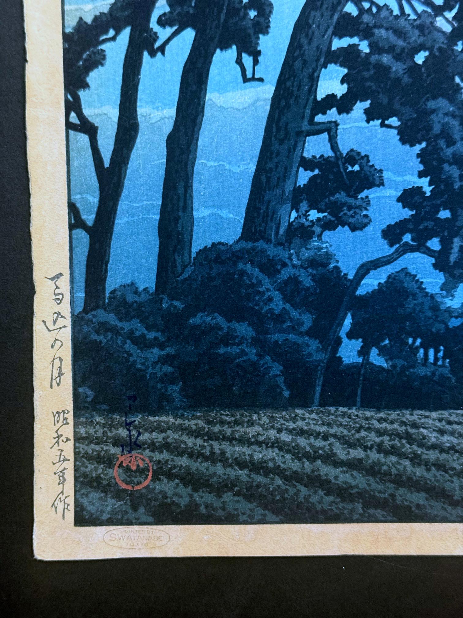 Rare Prewar First Edition Japanese Woodblock Print Moon at Magome Kawase Hasui In Good Condition For Sale In Atlanta, GA