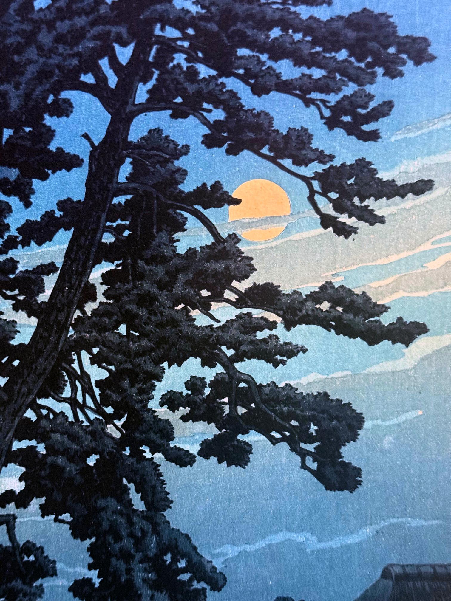Paper Rare Prewar First Edition Japanese Woodblock Print Moon at Magome Kawase Hasui For Sale