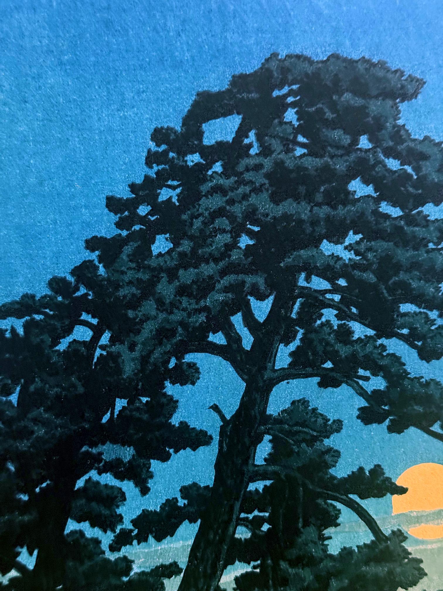 Rare Prewar First Edition Japanese Woodblock Print Moon at Magome Kawase Hasui For Sale 2