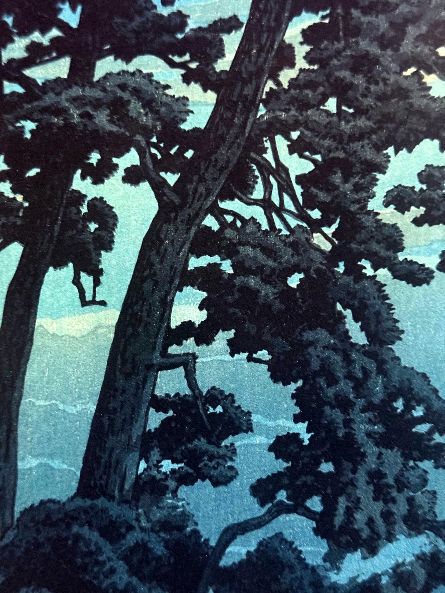 Rare Prewar First Edition Japanese Woodblock Print Moon at Magome Kawase Hasui For Sale 3