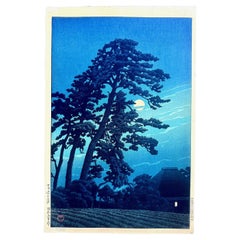 Rare Prewar First Edition Japanese Woodblock Print Moon at Magome Kawase Hasui