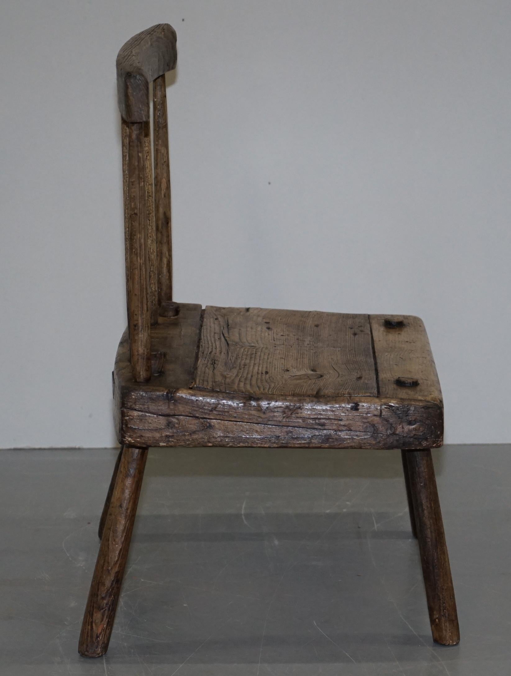 Rare & Primative circa 1820 Irish Famine Chair Original Timber 200+ Years Old For Sale 2