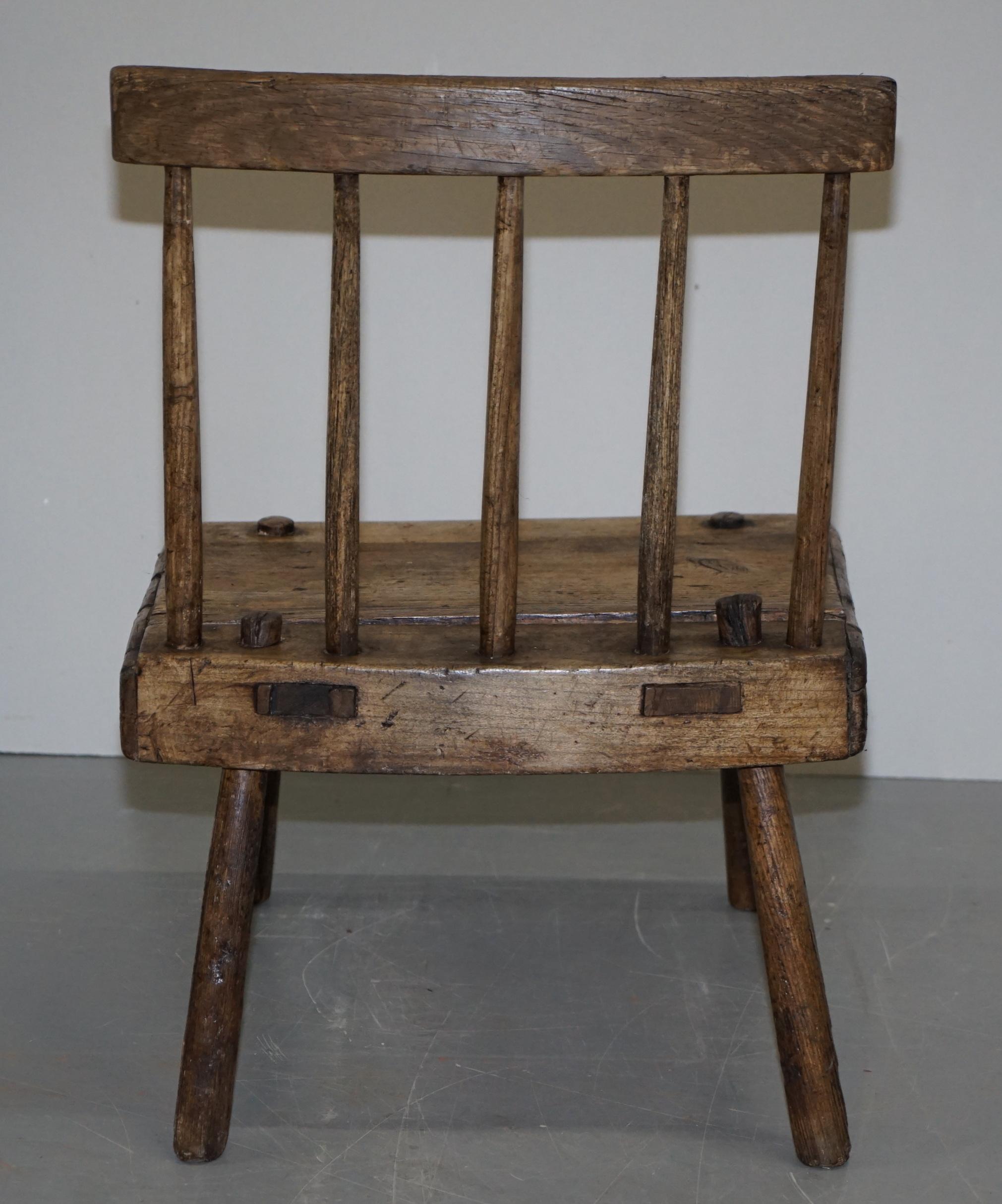 Rare & Primative circa 1820 Irish Famine Chair Original Timber 200+ Years Old For Sale 5