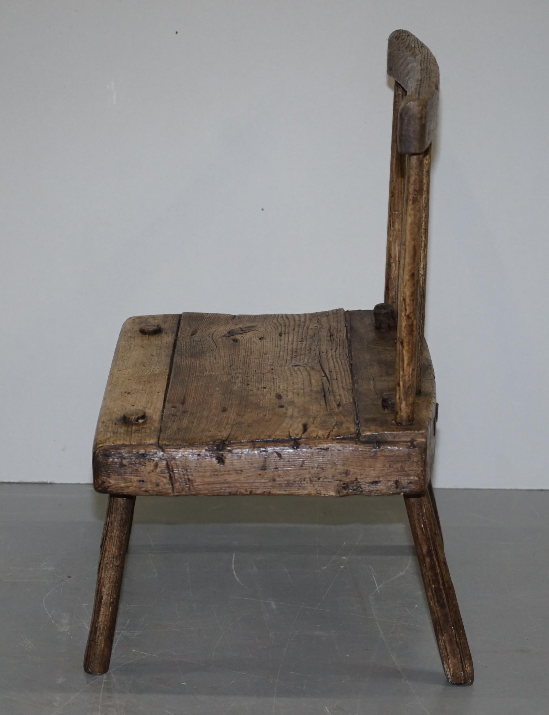 Rare & Primative circa 1820 Irish Famine Chair Original Timber 200+ Years Old For Sale 8