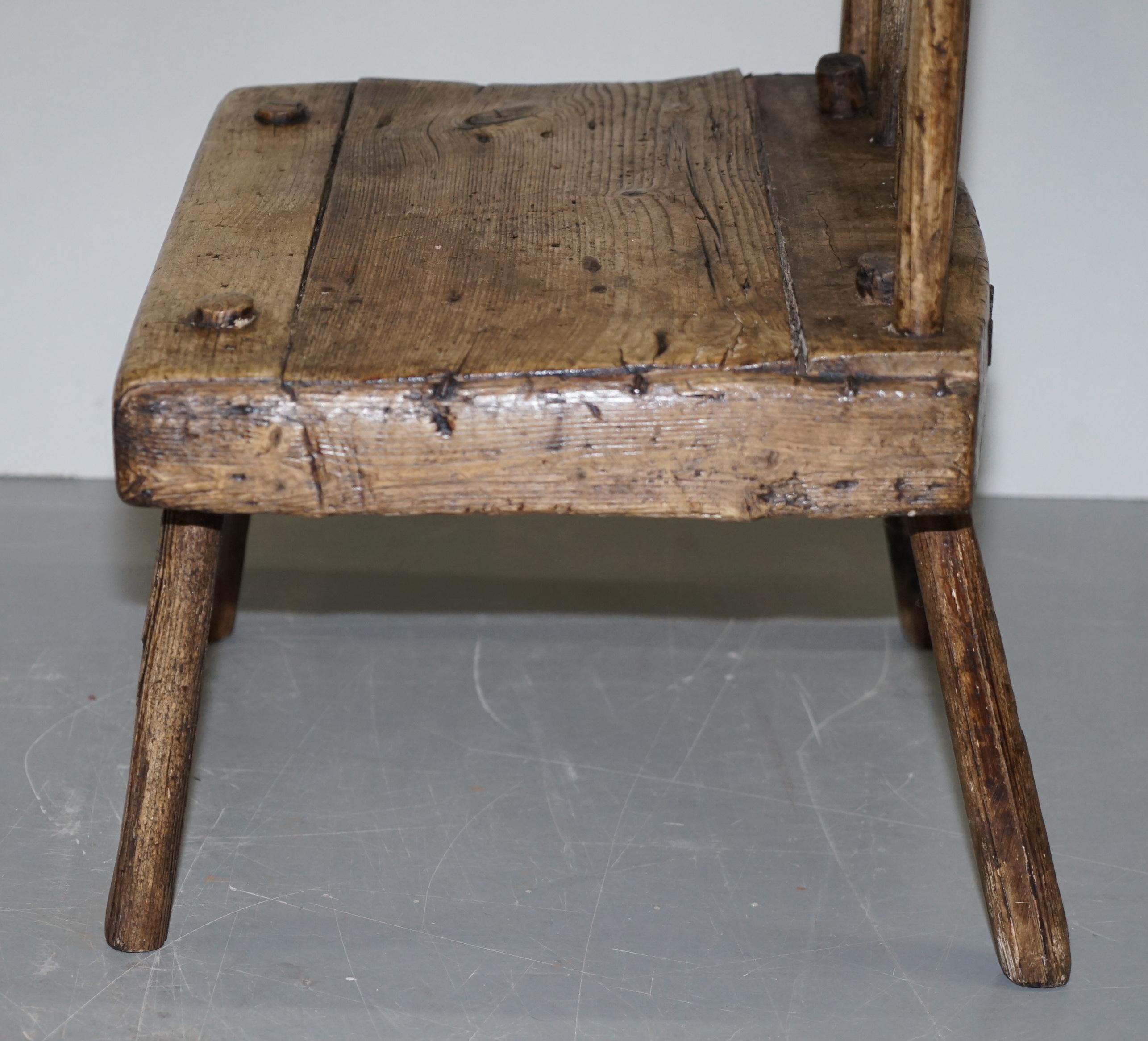 Rare & Primative circa 1820 Irish Famine Chair Original Timber 200+ Years Old For Sale 9