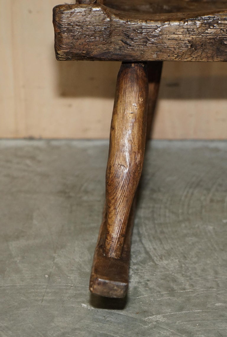 Rare & Primitive circa 1820 Irish Famine Rocking Armchair Original Timber For Sale 5