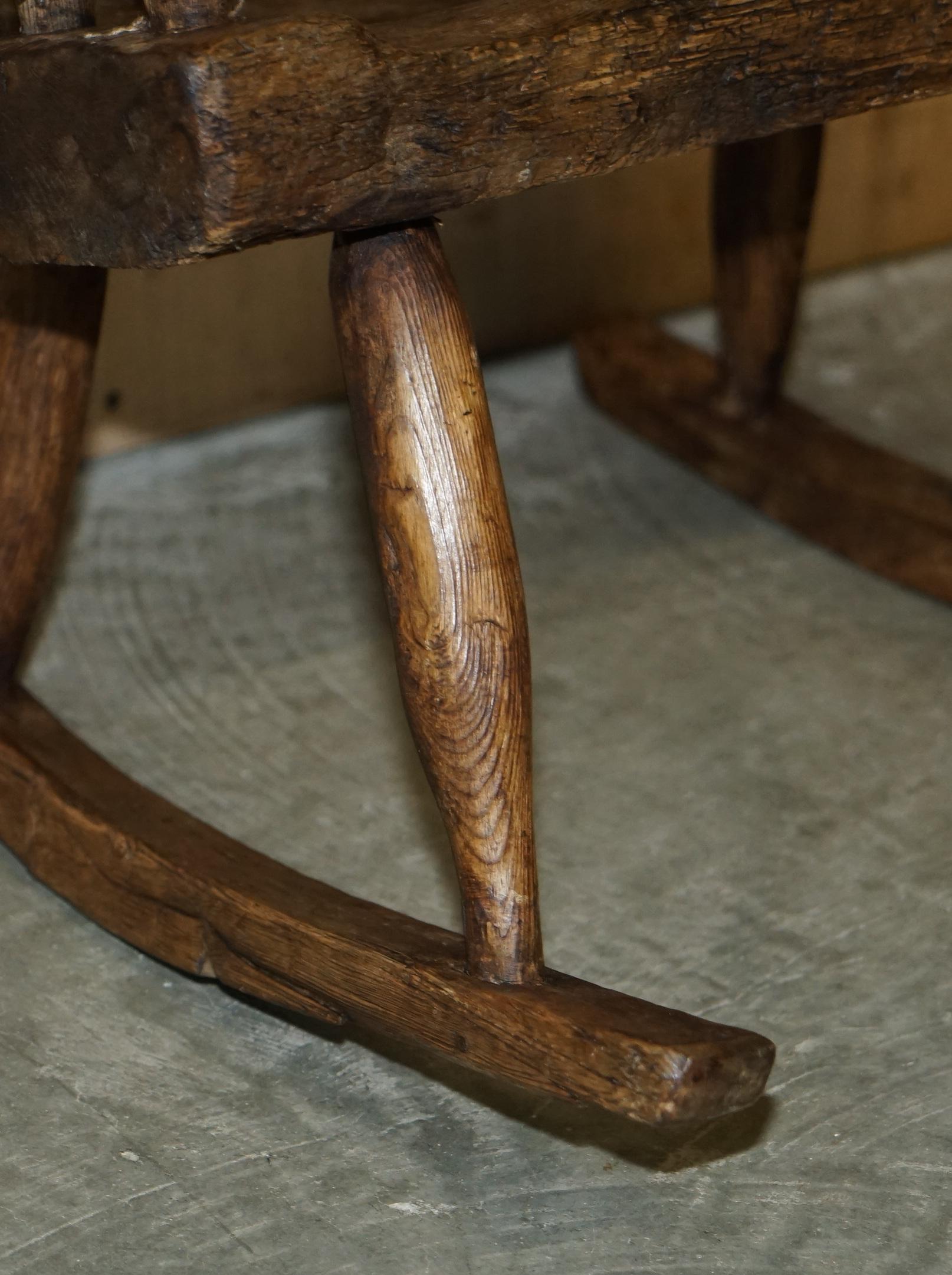 Rare & Primitive circa 1820 Irish Famine Rocking Armchair Original Timber For Sale 3