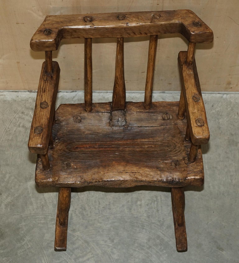 Rare & Primitive circa 1820 Irish Famine Rocking Armchair Original Timber For Sale 8
