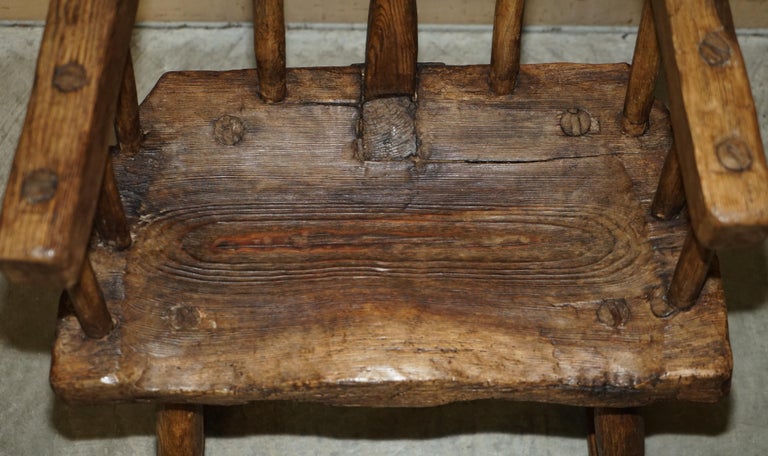 Rare & Primitive circa 1820 Irish Famine Rocking Armchair Original Timber For Sale 9