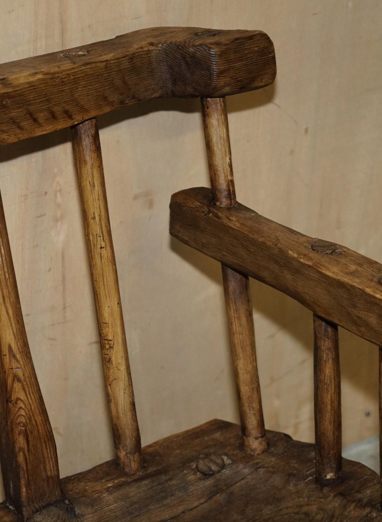 Rare & Primitive circa 1820 Irish Famine Rocking Armchair Original Timber For Sale 11