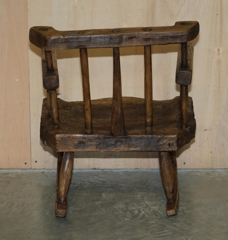 Rare & Primitive circa 1820 Irish Famine Rocking Armchair Original Timber For Sale 13